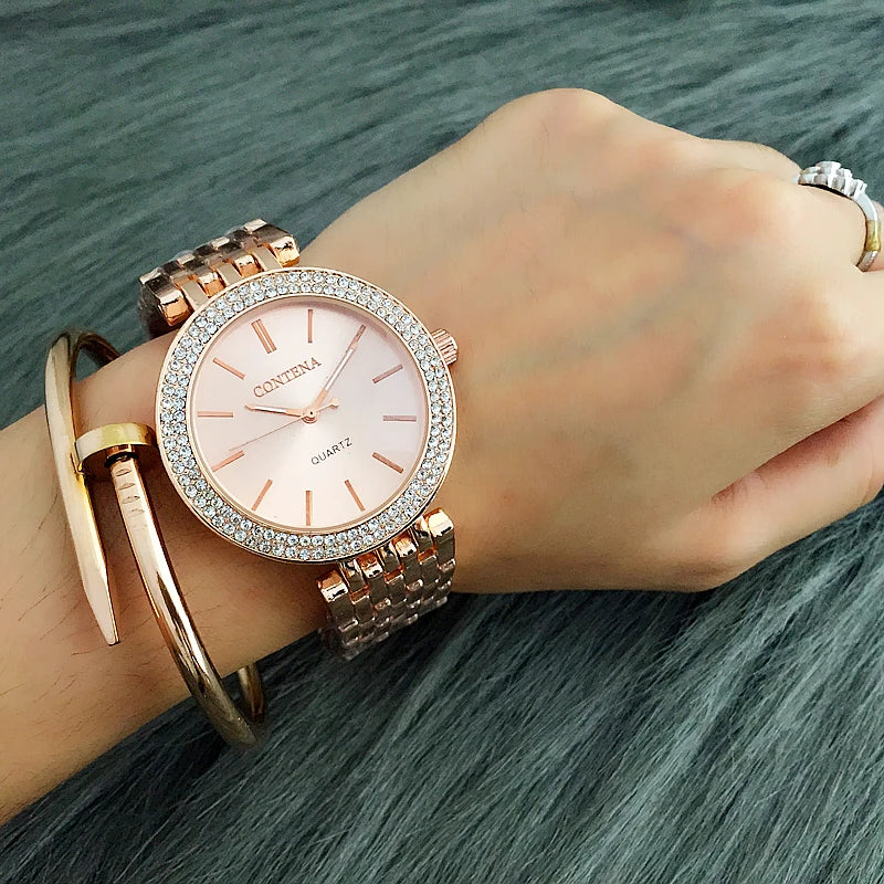 CONTENA Fashion Luxury Silver Watch Women Watches Rhinestone Women'S Watches Ladies Watch Stainless Steel Clock Reloj Mujer