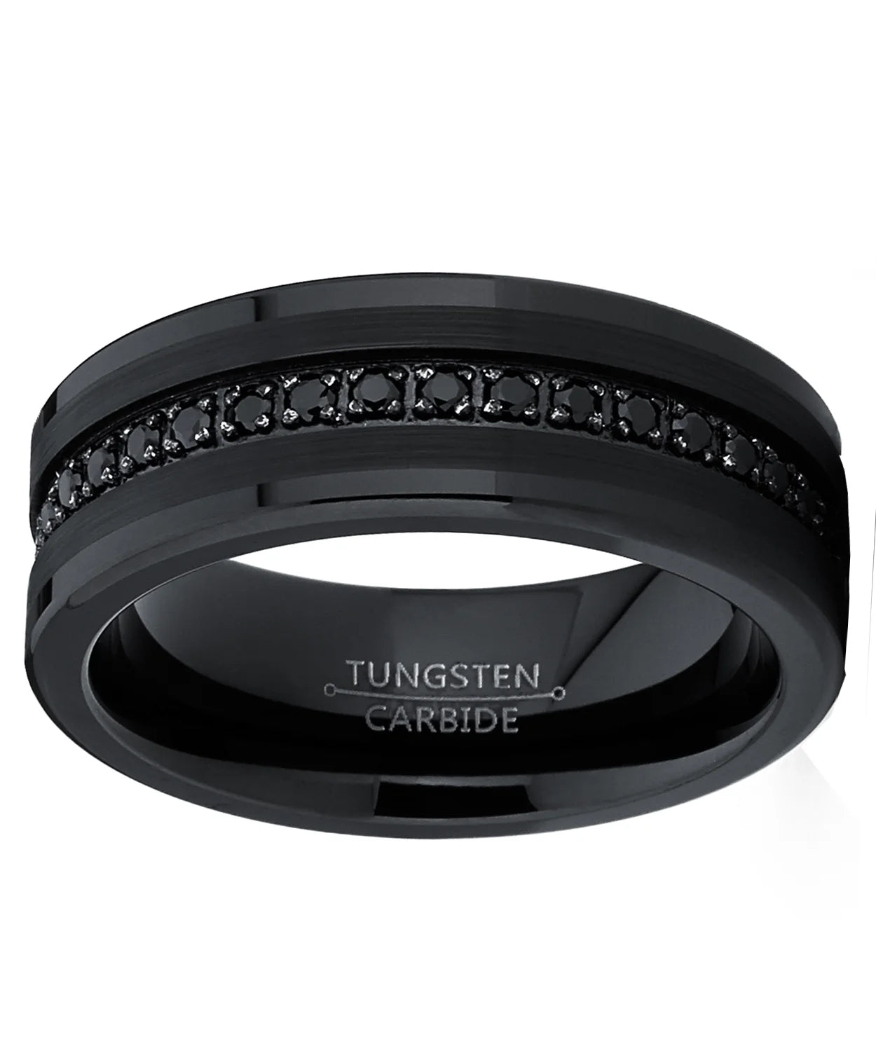 Mens Genuine Tungsten Black Wedding Band Eternity Ring Cubic Zirconia Comfort-Fit