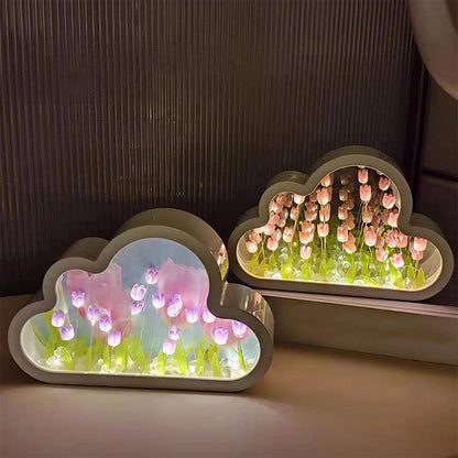 Tulip Lamp Tulip Mirror Night Light,  Tulip Cloud Desk Lamp - LED Living Room Bedside Desktop Ornaments,Night Light for Bedroom (Blue)