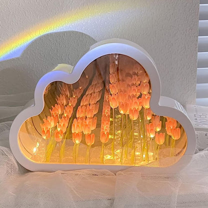 Tulip Lamp Tulip Mirror Night Light,  Tulip Cloud Desk Lamp - LED Living Room Bedside Desktop Ornaments,Night Light for Bedroom (Blue)