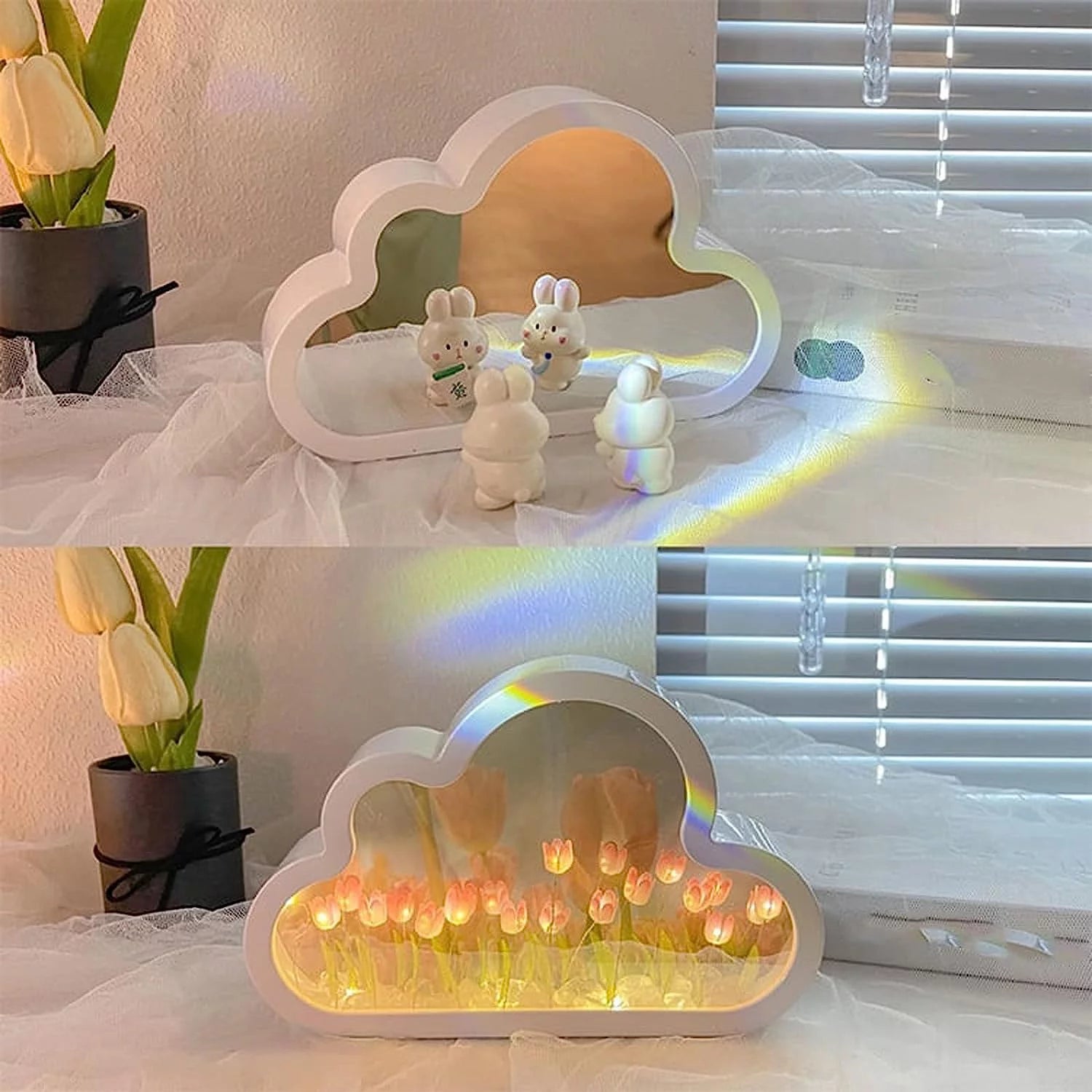 Tulip Lamp Tulip Mirror Night Light,  Tulip Cloud Desk Lamp - LED Living Room Bedside Desktop Ornaments,Night Light for Bedroom (Blue)